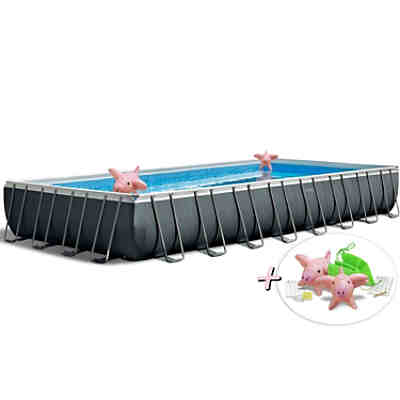 Pool  26378NP - Framepool-Set Steinbach Ultra Quadra XTR (975x488x132cm) + aufblasbare Schwimmtiere