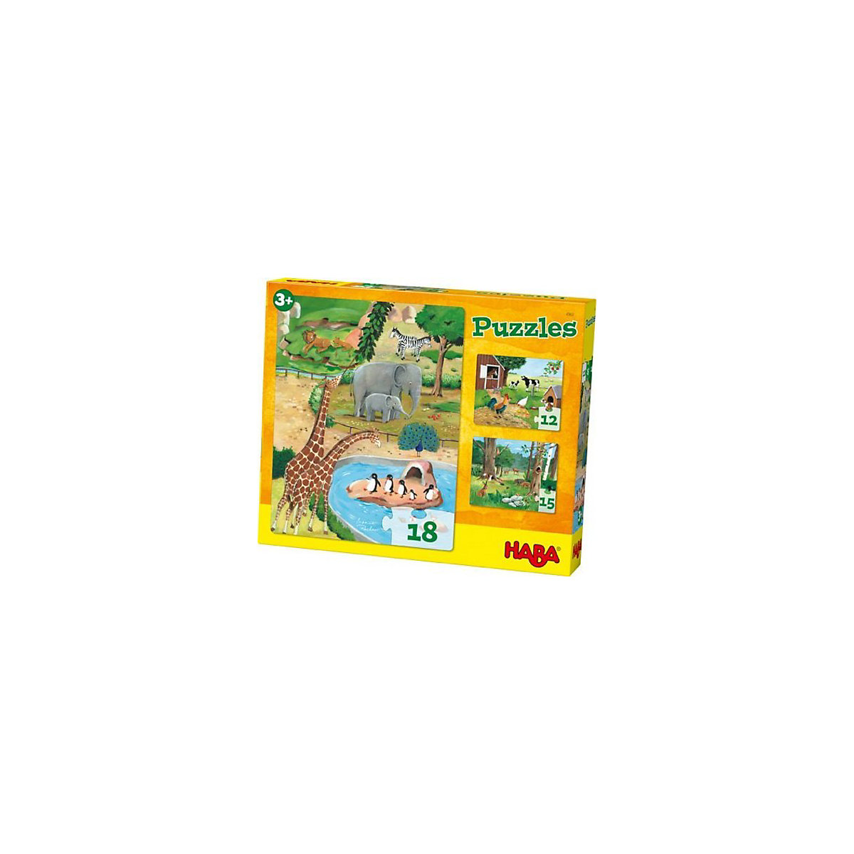 HABA 4960 3 in 1 Puzzle-Set Tiere 12/15/18 Teile
