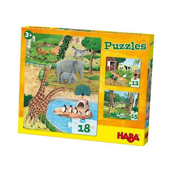 HABA 4960 3 in 1 Puzzle-Set Tiere - 12/15/18 Teile