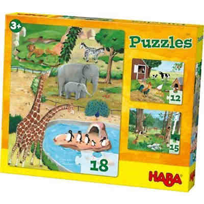 HABA 4960 3 in 1 Puzzle-Set Tiere - 12/15/18 Teile