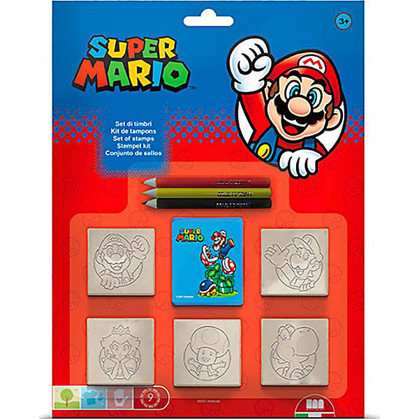 5er Stempel Set Super Mario mit bunten Stiften