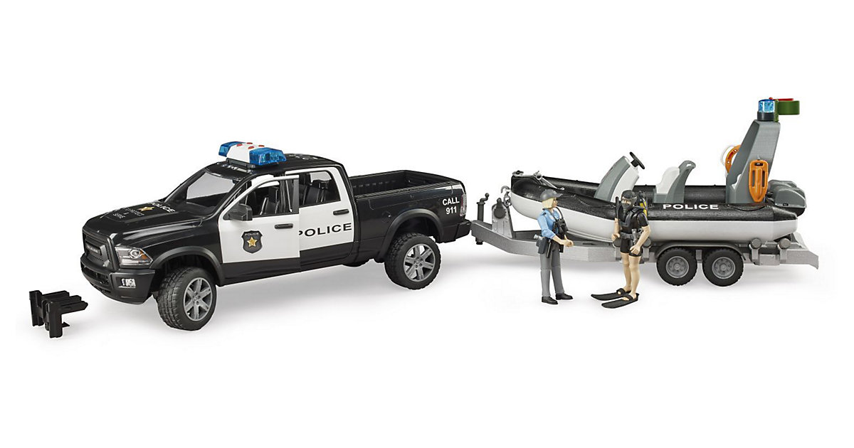 Image of 02507 RAM 2500 Polizei Pickup mit Licht und Sound Anhänger Boot und 2 Figuren bunt
