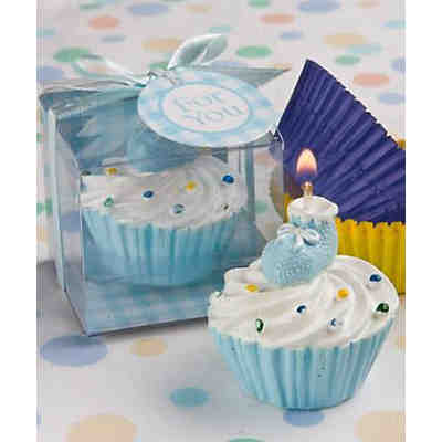 Kerze Baby Geburt Cupcake blau