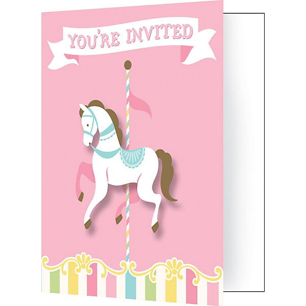 Einladungskarten Pferde-Karussell, 8 Stück inkl. Kuvert
