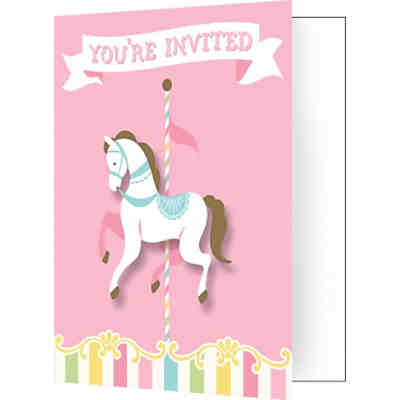 Einladungskarten Pferde-Karussell, 8 Stück inkl. Kuvert