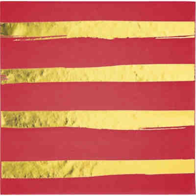 Servietten Folienaufdruck Streifen Gold Rot, 33 cm, 16 Stück