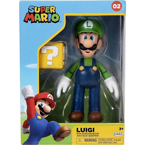 Super Mario Figur 02 Luigi with Question Block, 10 cm