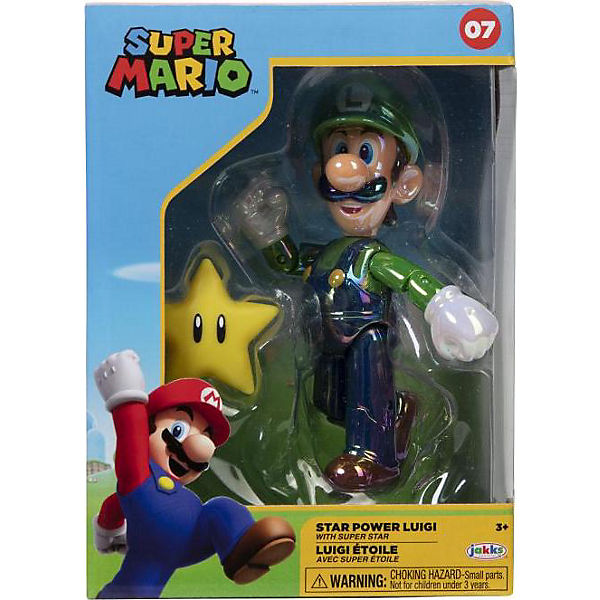 Super Mario Figur Star Power Luigi with Super Star, 10 cm