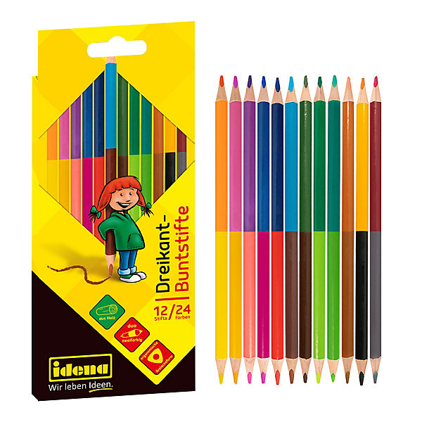 Dreikant-Buntstifte holzfrei 24er Pack mit leuchtenden Farben