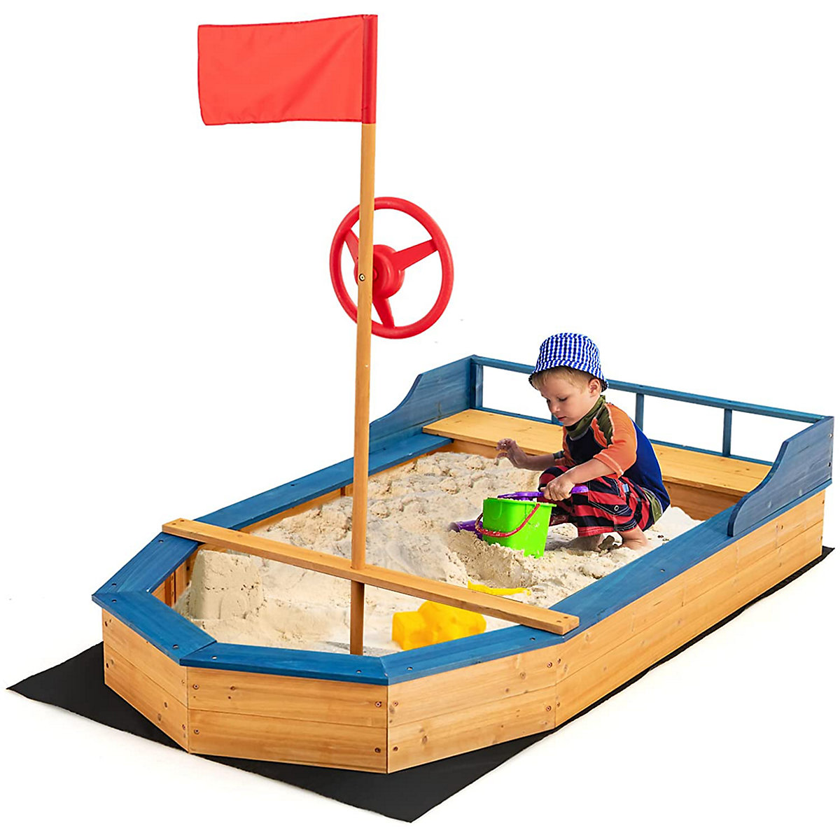 COSTWAY® Sandkasten Piratenschiff mit Bodenplane 3-10 Jahre