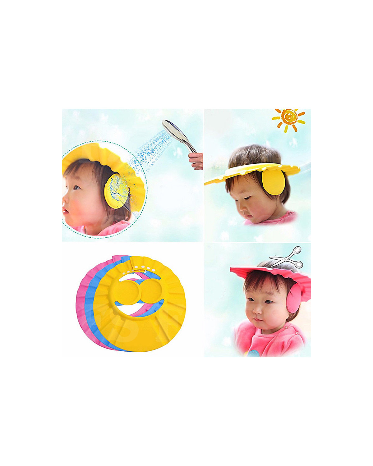 Vicabo Duschkappe Kinder Baby Augenschutz Ohrenschutz Mütze Haare waschen Badekappen für Kinder