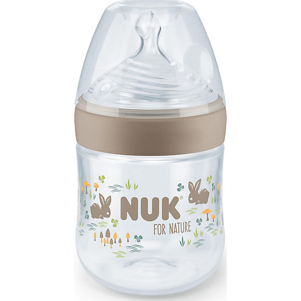 NUK for Nature Babyflasche mit Temperature Control, mit brustähnlichem Silikon-Trinksauger aus nachhaltigem Silikon, Größe S, 150 ml, 1 Stück, beige