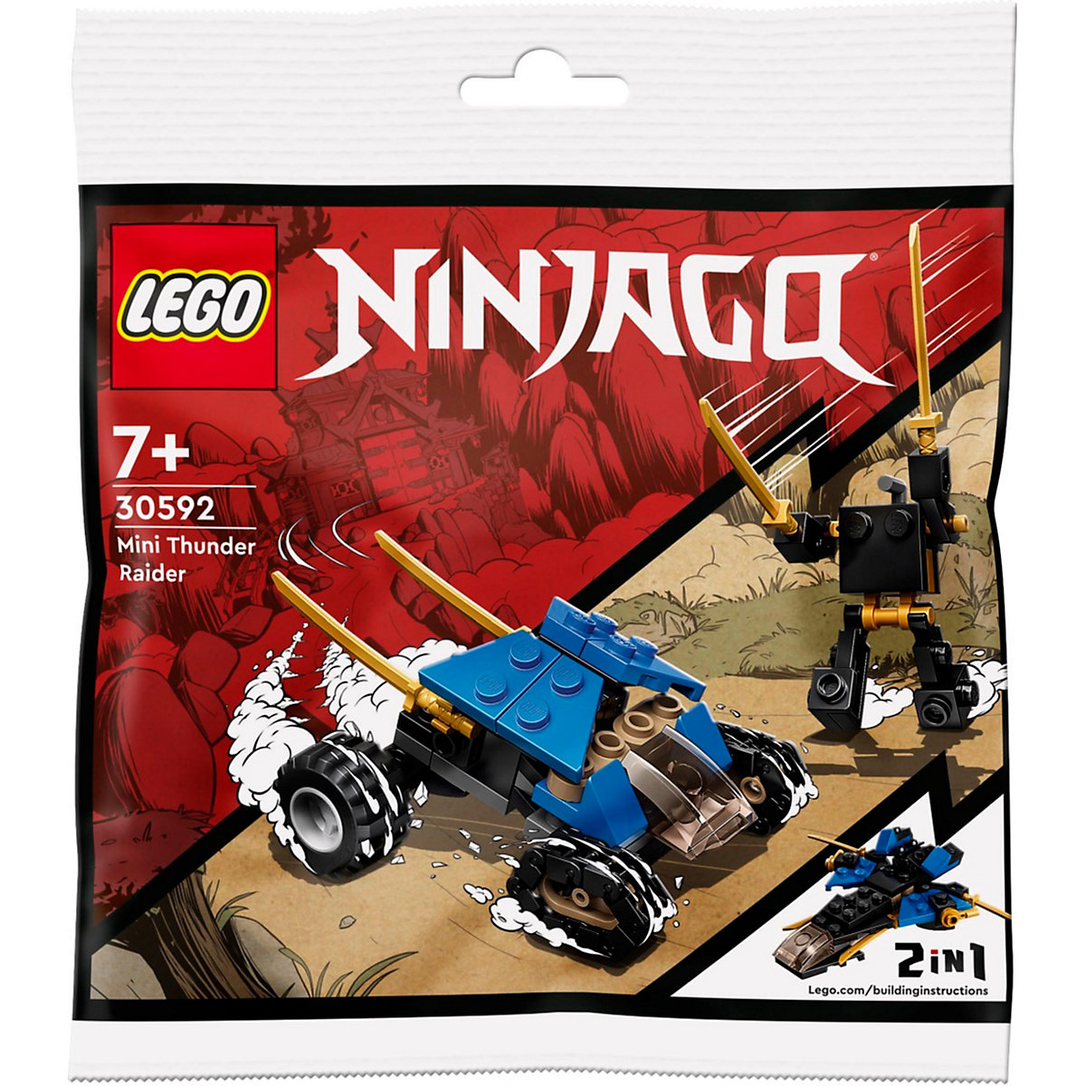 LEGO 3er Set: Jays Golddrachen-Motorrad + Coles Drachen-Flitzer + Ninjago 30592 Mini-Donnerjäger Polybag