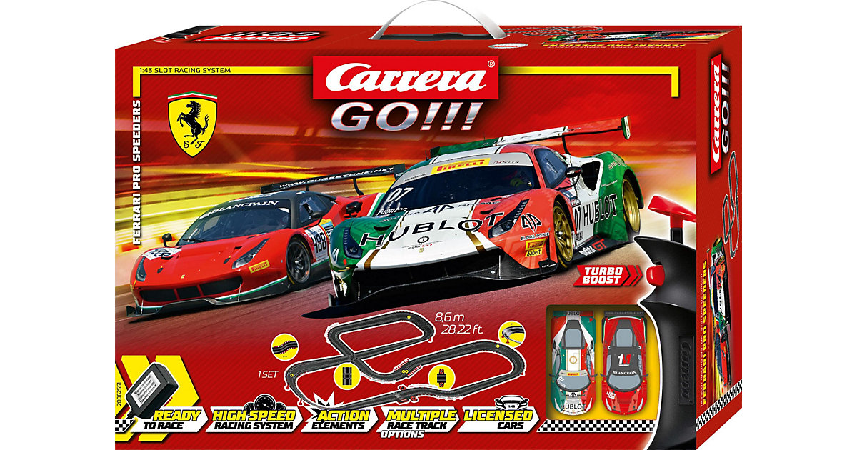 Image of "CARRERA GO!!! - Ferrari Pro Speeders Autorennbahn mit Ferrari 488 GT3 „Squadra Corse Garage Italia, No.7"" und Ferrari 488 GT3 „AF Corse, No.488"""