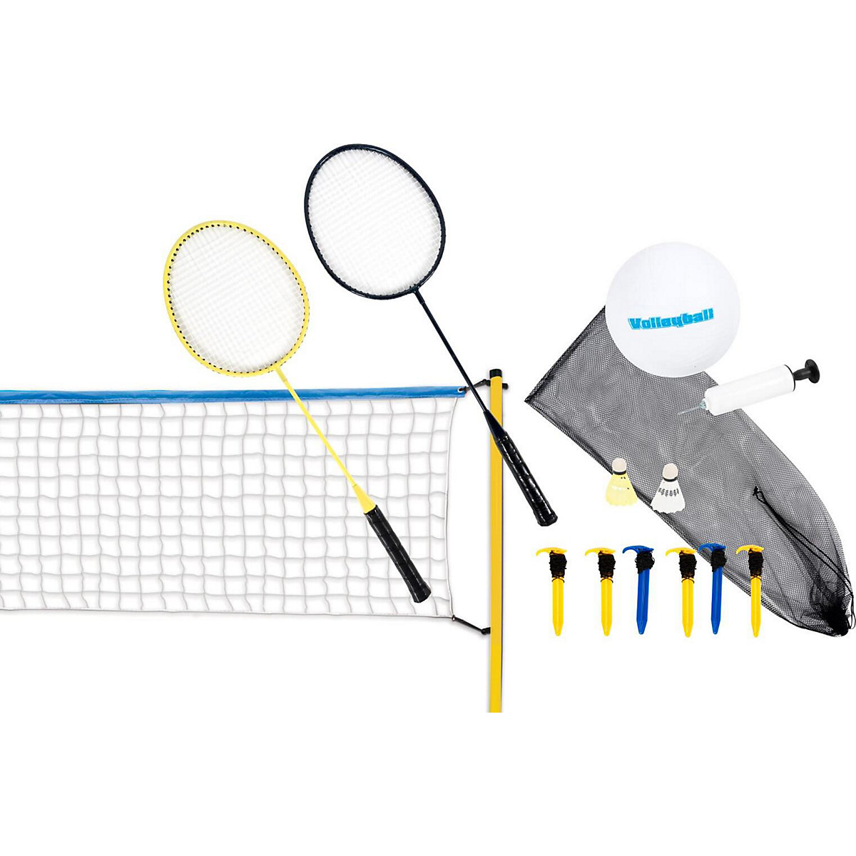 Scatch Volleyball und Badminton-Set Federballnetz mit Schlägern und Ball Freistehende Netzgarnitur 310 x 168 cm
