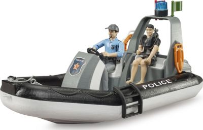 Image of Bruder 62733 bworld Polizei Schlauchboot, Rundumleuchte, 2 Figuren und Zubehör
