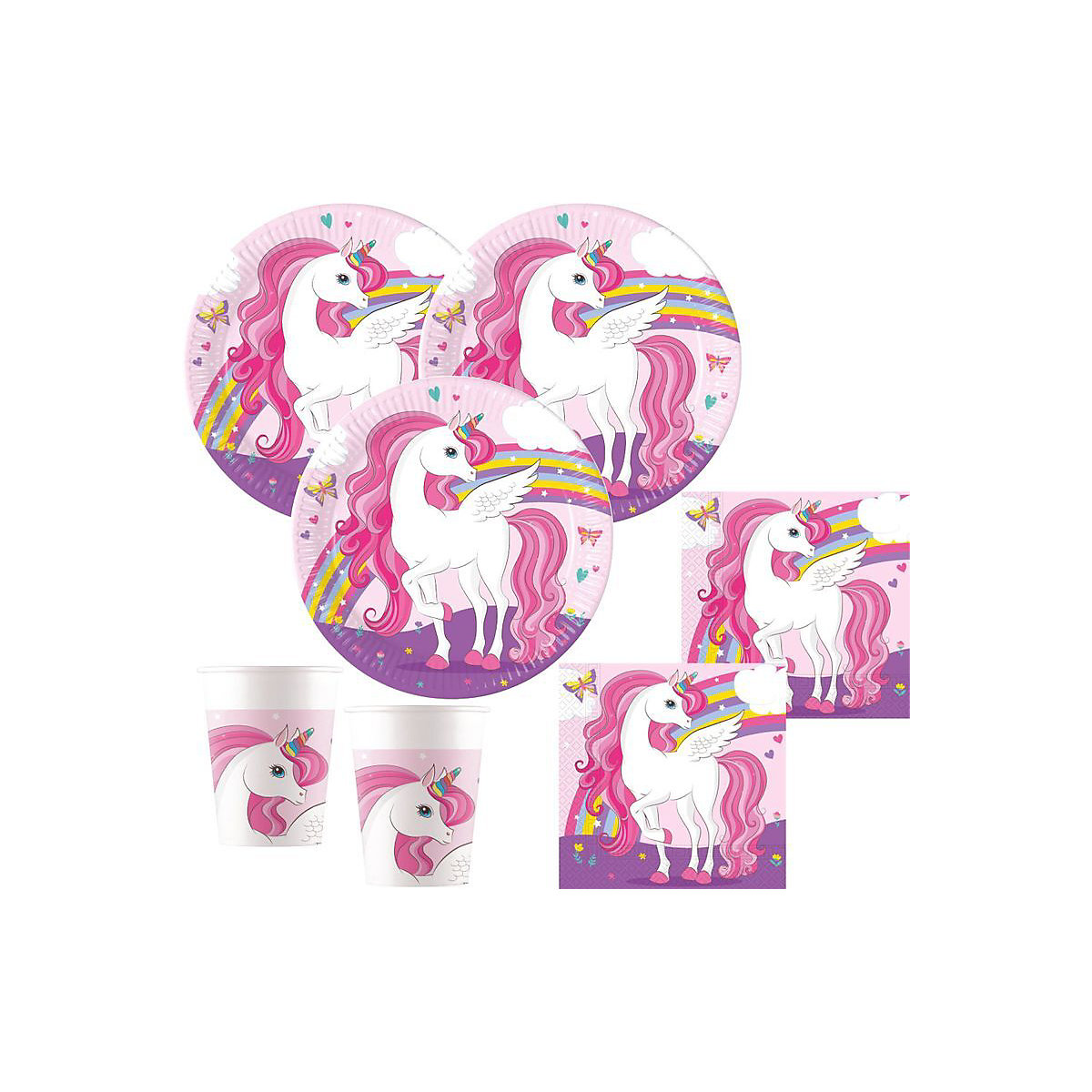 KIDS PARTY WORLD XL 104 Teile rosa Pegasus Einhorn Party Deko Set 16 Kinder