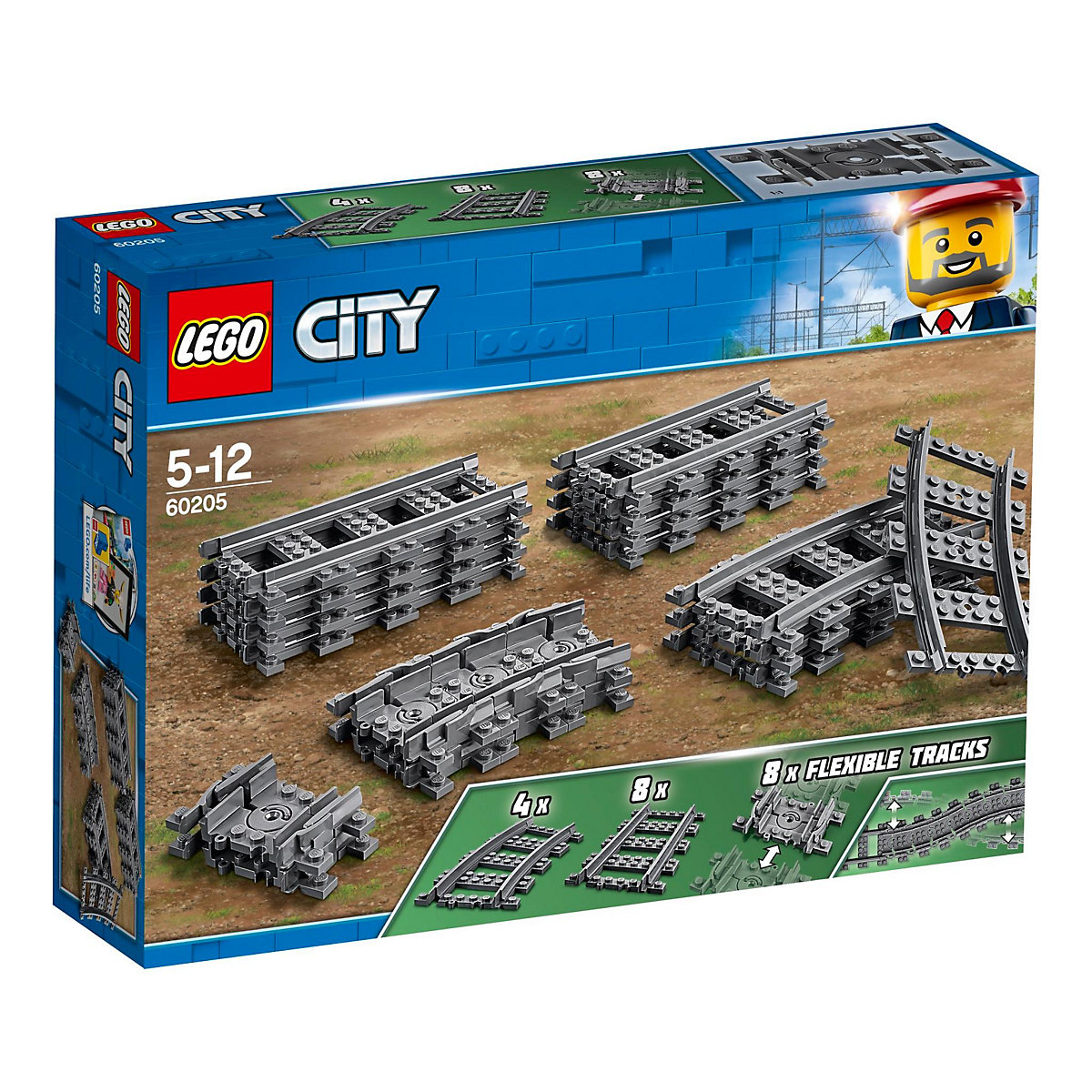 LEGO City 4er Set: 60198 Güterzug + 60205 Schienen + 60238 Weichen + 60337 Personen-Schnellzug