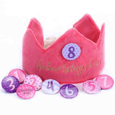 Geburtstagskrone aus Samt mit Band - inkl. Buttons & Zahlen, pink