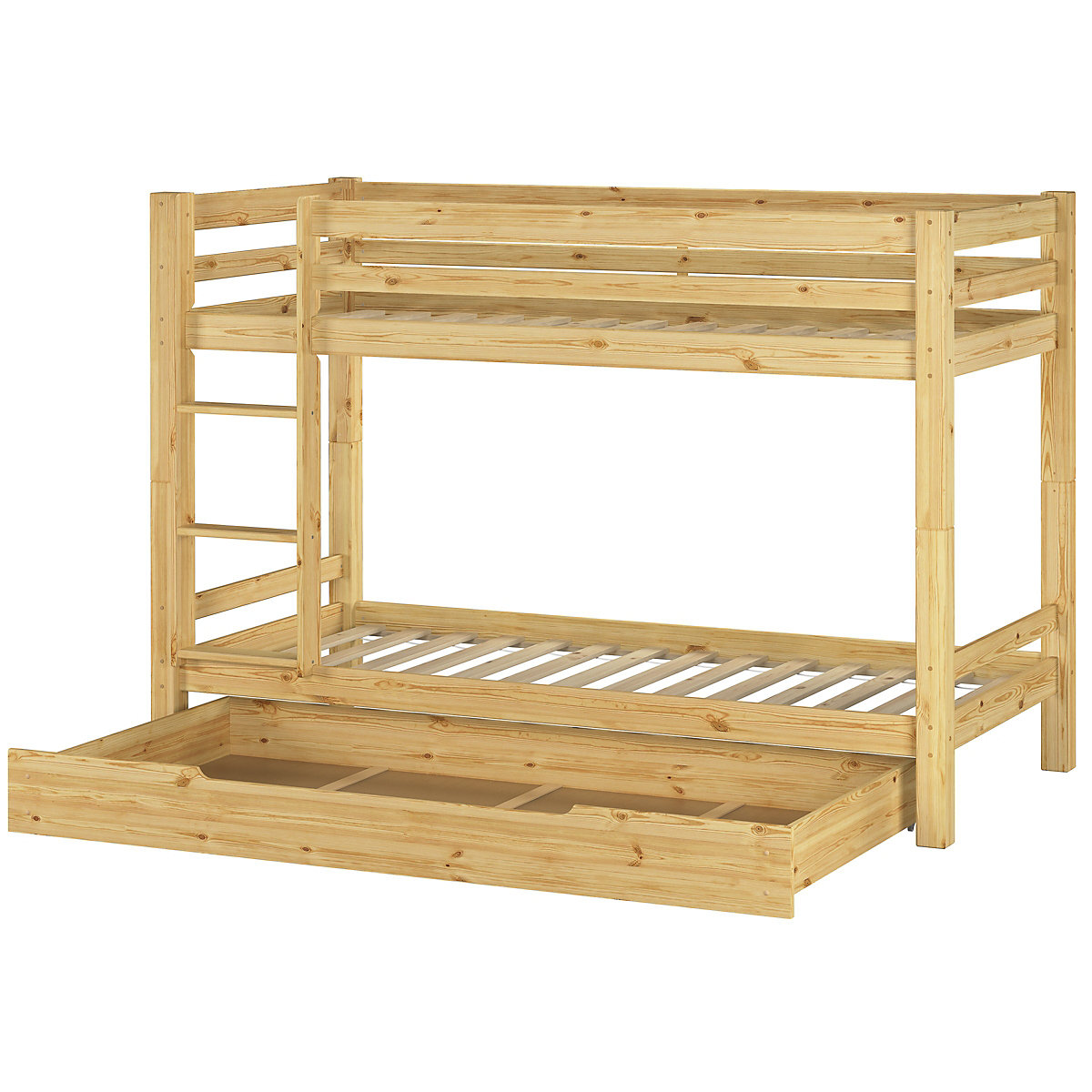Erst-Holz® Etagenbett 90x200 Kiefer massiv + Rollrost + Bettkasten