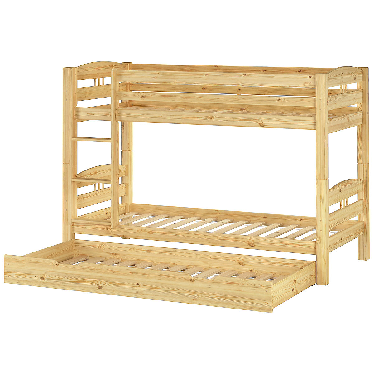 Erst-Holz® Stockbett 90x200 Kiefer massiv + Rollrost + Gästebettkasten