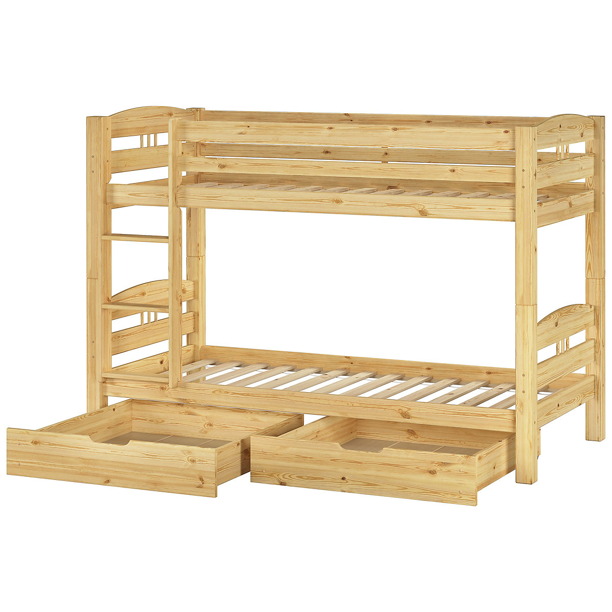 Erst-Holz® Etagenbett 90x200 Kiefer massiv mit Rollrost und Bettkasten