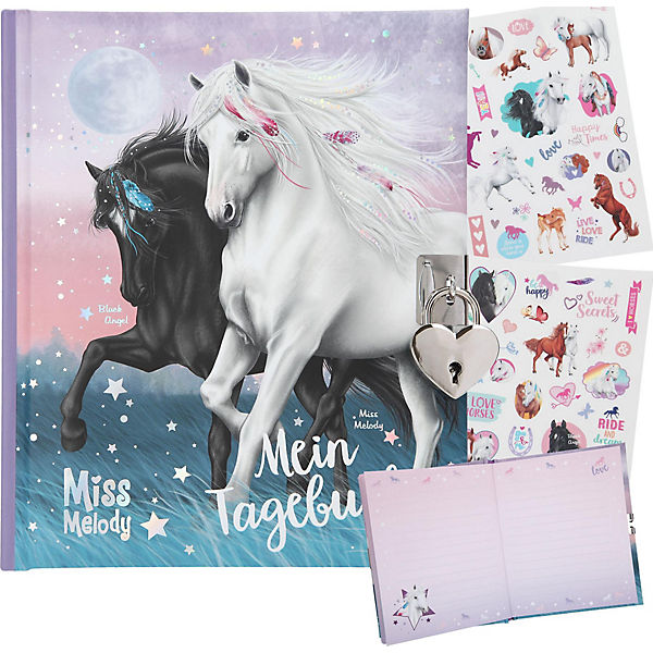 Miss Melody Tagebuch mit Schloss & Stickern Pferde