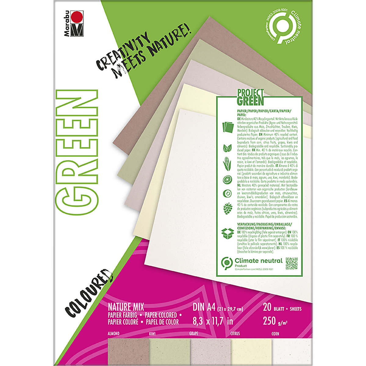 Marabu Papierblock GREEN A4 farbig 20 Blatt 250 g/m² FSC-Mix