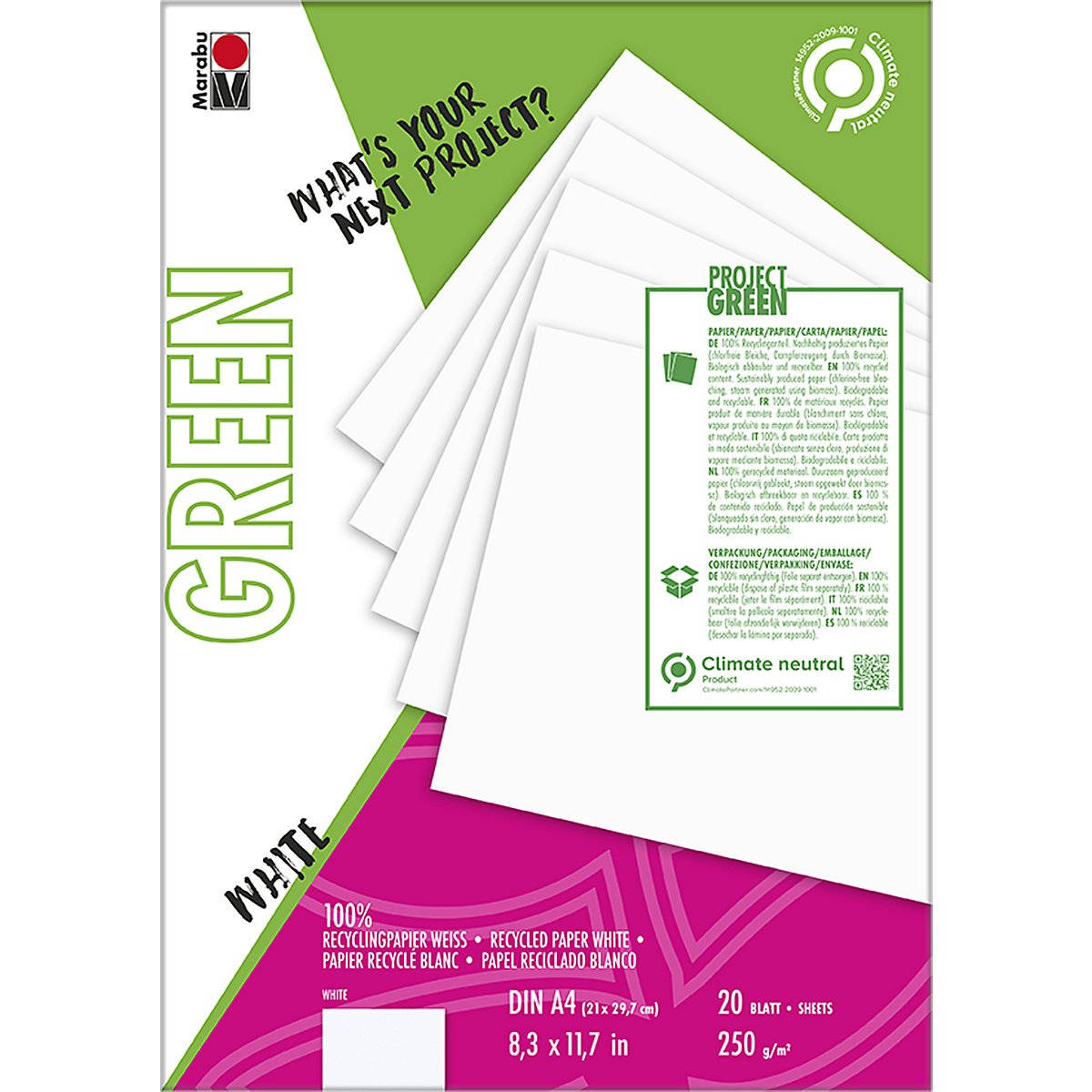 Marabu Papierblock GREEN A4 weiß 20 Blatt 250 g/m² FSC-Recycled