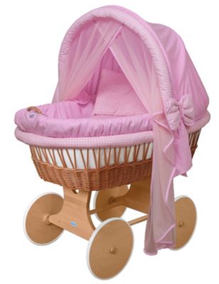 Holzfarbe Pink Rosa Baby Stubenwagen XXL HOME mit Bettset 