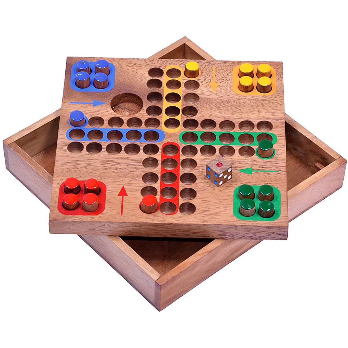 LOGOPLAY Ludo Gr. M für 2 bis 4 Spieler Spielfeld 17 x 17 cm Würfelspiel aus Holz
