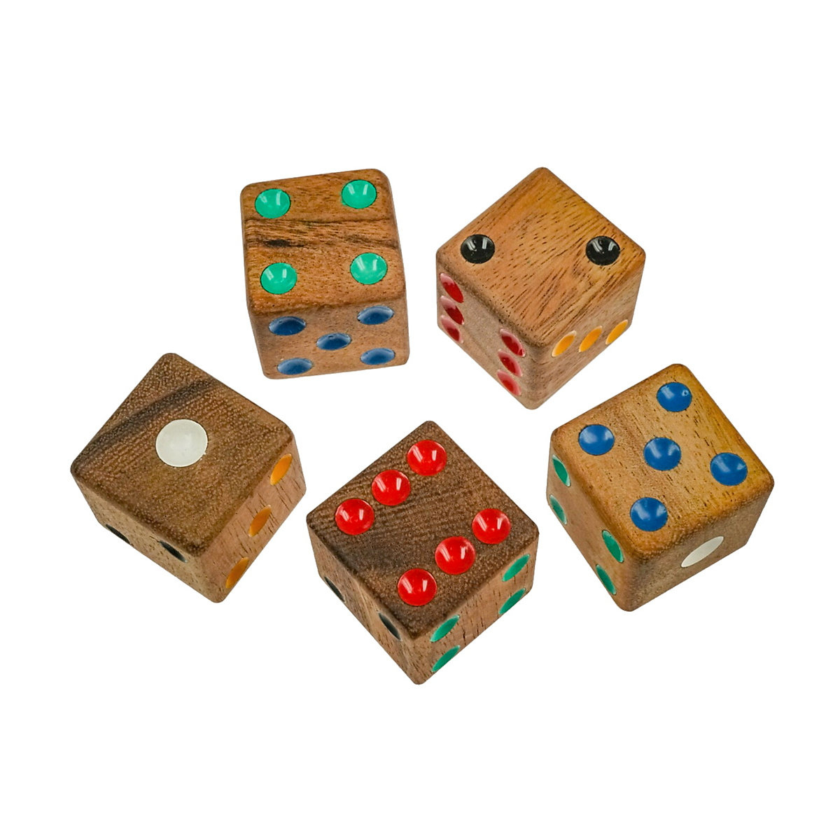 LOGOPLAY 5 Spielwürfel im Set Würfel 4 cm Kantenlänge aus Holz mit farbigen Punkten