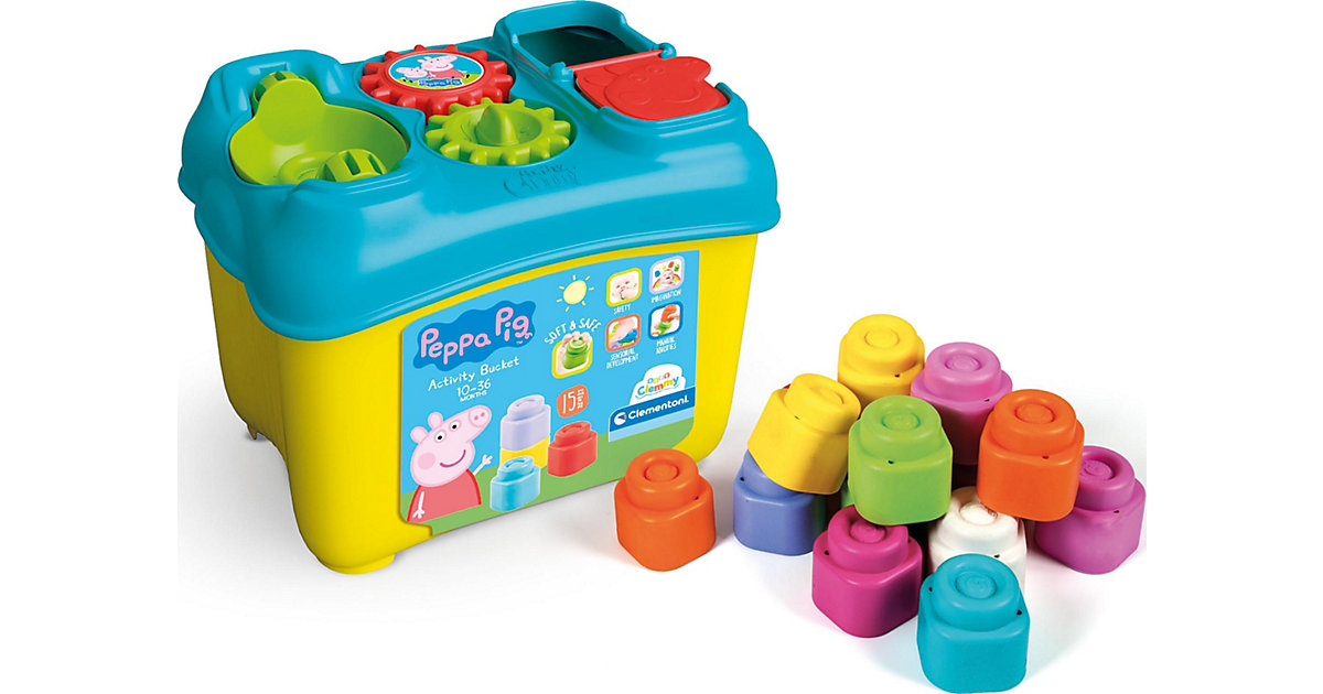 Spielzeug: Clementoni Softbausteine Aktivitäts-Eimer Peppa Pig mehrfarbig