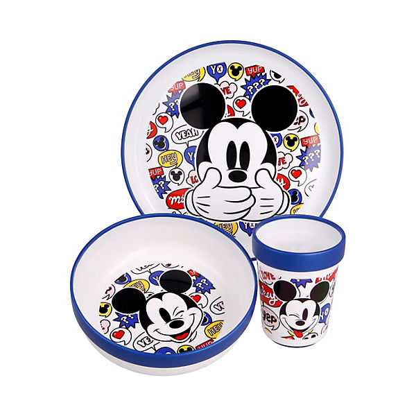 Mickey Mouse Kinder Geschirr-Set Teller Schale Becher 3 tlg. BPA-frei
