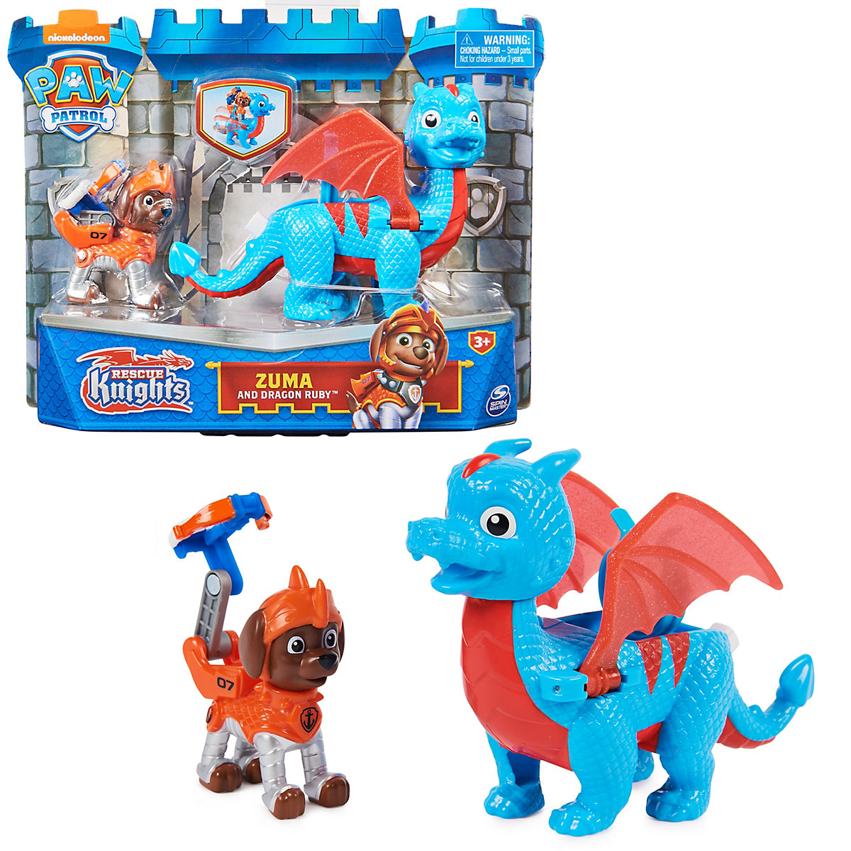 Paw Patrol Rescue Knights Zuma und Dragon Ruby Actionfiguren-Set Spielzeug geeignet für Kinder ab 3 Jahren