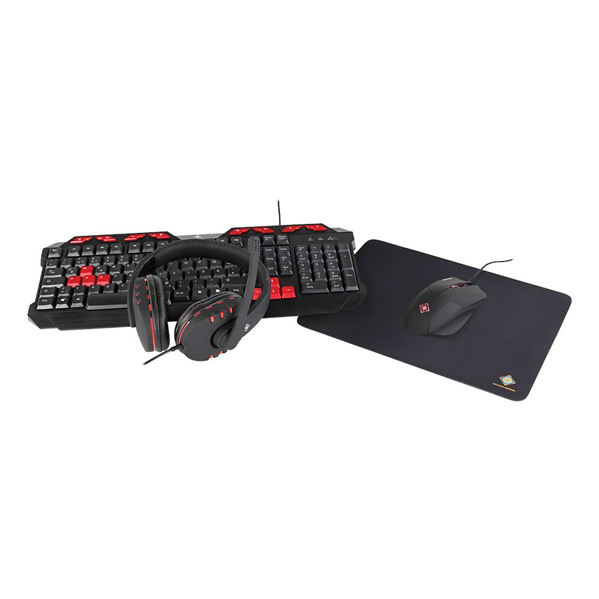 Deltaco Gaming-Kit 4-in-1 Kopfhörer Tastatur Maus Mauspad (Deutsches Layout)