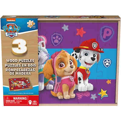 Paw Patrol, 3-Holzpuzzle-Sammlung 24-teilige Kinderpuzzles mit tragbarer Holzbox zur Aufbewahrung, Chase, Marshall, Skye, Rubble, für Vorschulkinder
