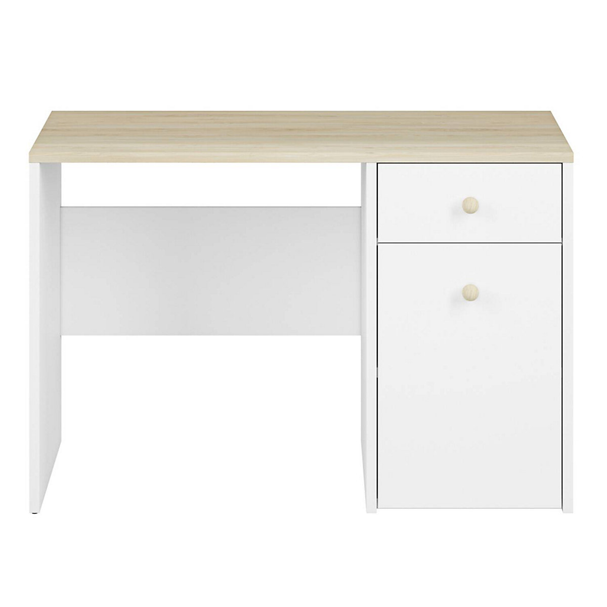 LOMADO® Schreibtisch mit Aufbewahrung ELVA-131 in weiß mit Fjord Buche Nb. B/H/T: ca. 117/79/51 cm