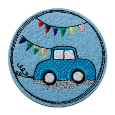 MONO QUICK Aufnäher / Bügelbild Auto Blau rund Nähsets für Jungen