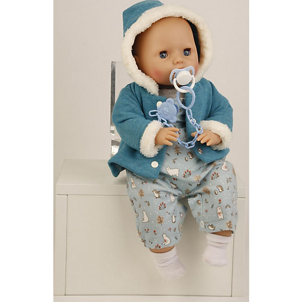 Schildkröt Puppe Amy mit Schnuller 45 cm Mal (Mal Haar, blaue Schlafaugen, Baby Puppe inkl. Kleidung)