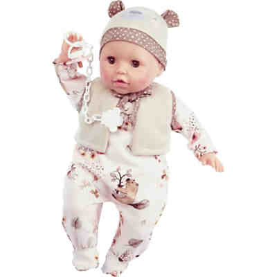 Schildkröt Puppe Amy mit Schnuller 45 cm Mal (Mal Haar, braune Schlafaugen, Baby Puppe inkl. Kleidung)