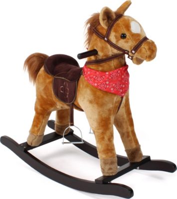 Dunjo® Pony Schaukelpferd aus Holz Sattel und Sound-Modul ab 1-2 Jahren mit Haltegriffen 