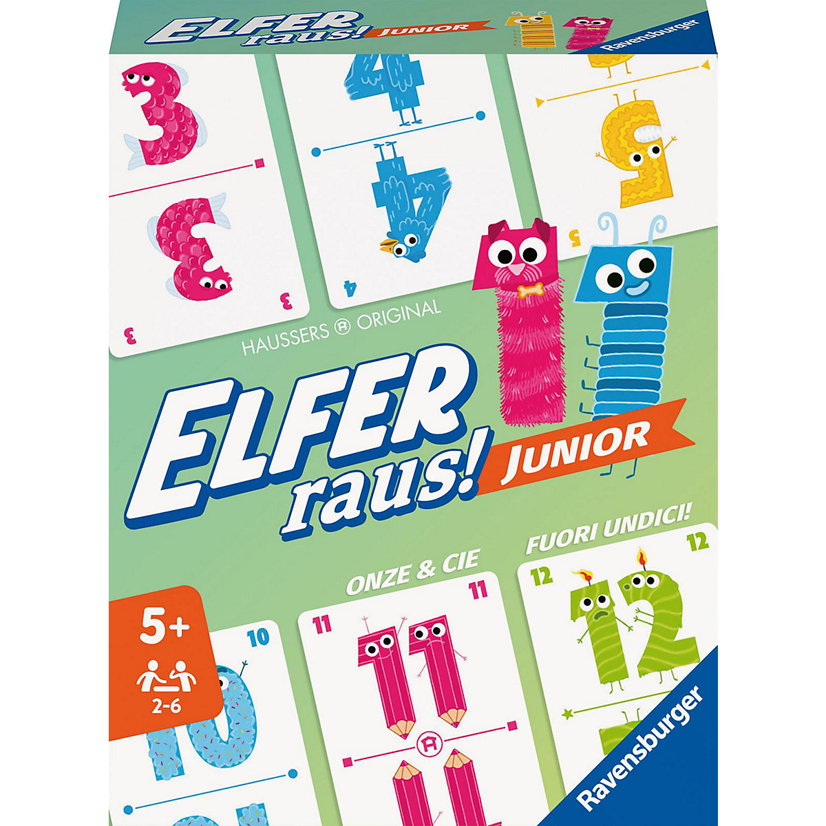 Ravensburger 20947 Elfer Raus! Junior Kartenspiel 2 6 Spieler Spiel ab 5 Jahren für Kinder und Erwachsene Zahlenraum 1-20