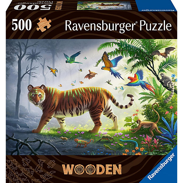 Ravensburger Puzzle 17514 - Tiger im Dschungel - 500 Teile Holzpuzzle, mit individuellen Puzzleformen und kleinen Holzfiguren (= Whimsies), für Kinder und Erwachsene ab 14 Jahren