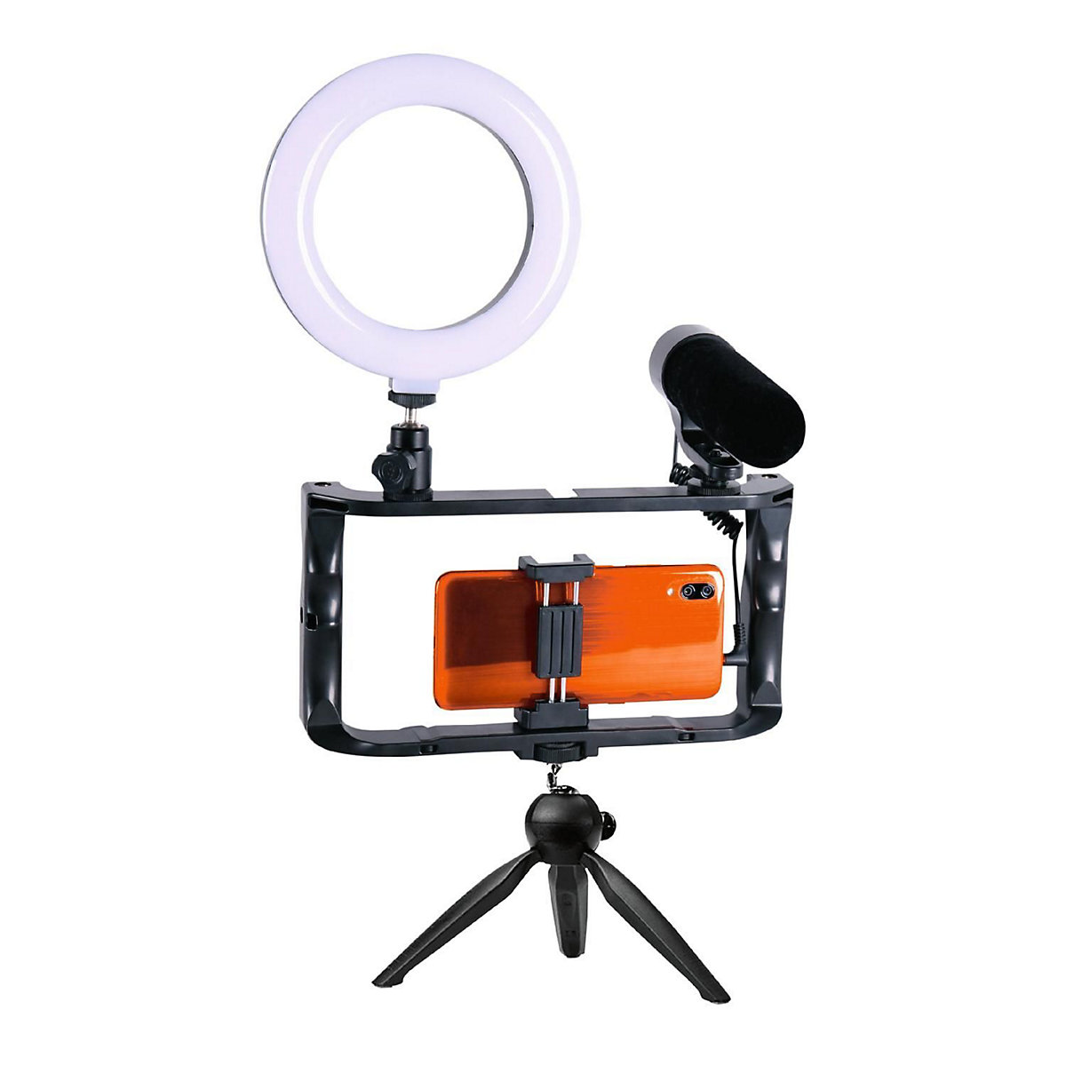 GadgetMonster Vlogging Kit Video Studio 6-Zoll LED-Stativ inkl. Halterung