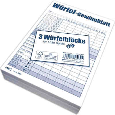 Block Würfelspiel-Gewinnblatt, A6, 3 x 85 Blatt, 1.530 Spiele