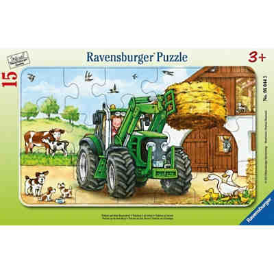 Rahmen-Puzzle, 15 Teile, 25x14,5 cm, Traktor auf dem Bauernhof