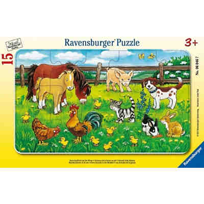 Rahmen-Puzzle, 15 Teile, 25x14,5 cm, Bauernhoftiere auf der Wiese