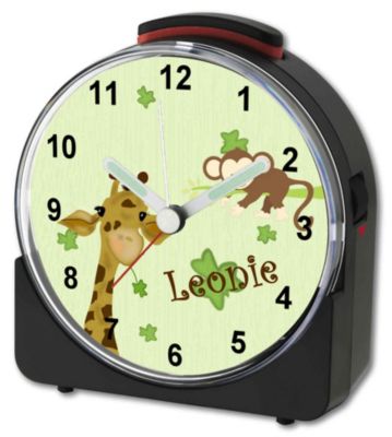 CreaDesign Kinder Funkwecker weiß personalisiert mit Namen Giraffe-Affe
