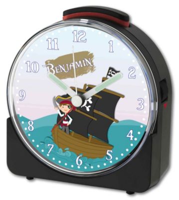 CreaDesign Kinder Funkwecker weiß personalisiert mit Namen Pirat